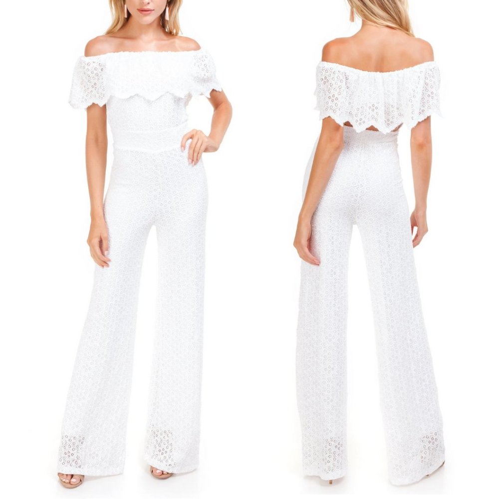 Nightcap White Lace Off-Shoulder Jumpsuit